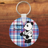 Judo Panda-Cartoon met zwarte gordel Sleutelhanger (Voorkant)