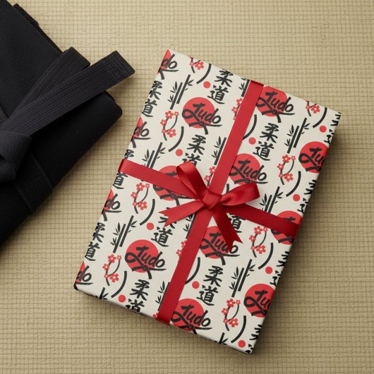 Judo Patroon - Zwarte Band, Kanji en Zon Cadeaupapier