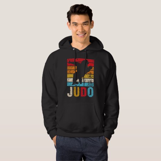 Judo Ura Nage Judoka Retro Zonsondergang Hoodie (Voorkant volledig)