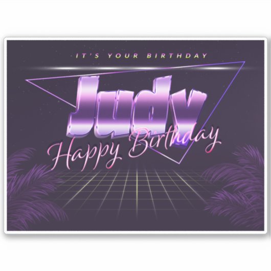 Judy Name Vorname lila retro Sticker Geburtstag (Voorkant)