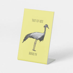 Jufferkraanvogel cartoon illustratie reclamebord met voetstuk