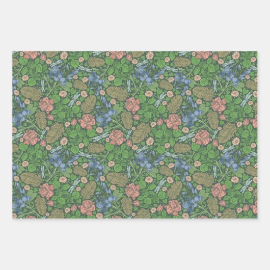 Juffertje Libelle Vliegt in een Engelse Tuin Inpakpapier Vel (Voorkant)