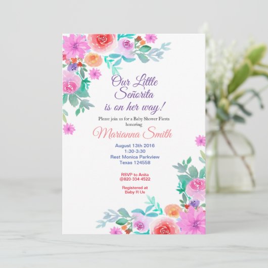 Juffrouw Bloemrijke Fiesta Baby Shower Gouden Meis Kaart (Staand voorkant)