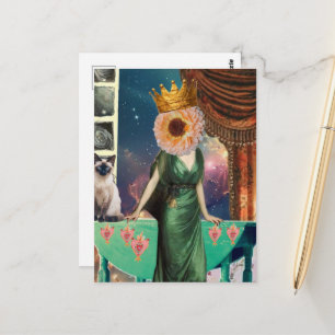 Juffrouw Flora en haar kat surrealistische kunst Briefkaart
