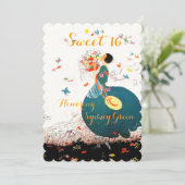 JUFFROUW MET BLOEMENBOeket EN VLINDERS ZOETE 16 Kaart (Staand voorkant)