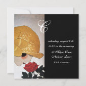 JUFFROUW MET RODE ROOS MONOGRAM BRUIDSSLUIER FEEST KAART (Achterkant)