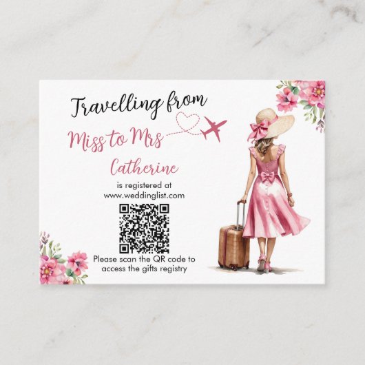 Juffrouw naar mevrouw Reis Roze Strik Bruidsjurk B Informatiekaartje (Voorkant)