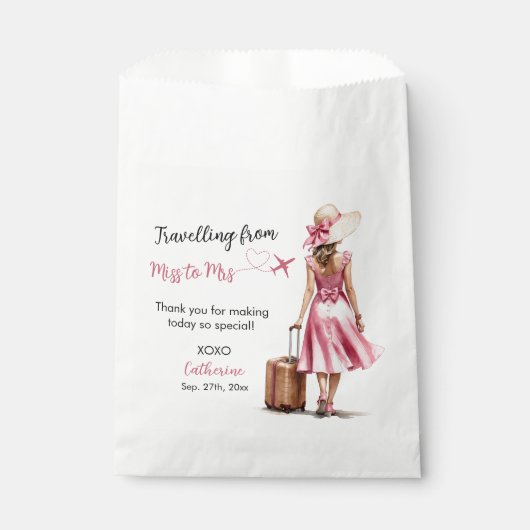 Juffrouw naar mevrouw Reis Roze Strik Bruidsmeisje Bedankzakje (Voorkant)