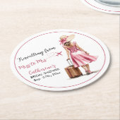 Juffrouw Naar Mevrouw Reis Roze Strik Bruidsmeisje Ronde Kartonnen Onderzetter (Gebogen)