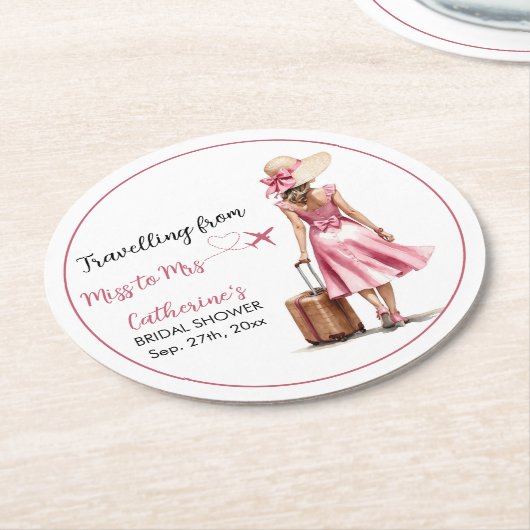 Juffrouw Naar Mevrouw Reis Roze Strik Bruidsmeisje Ronde Kartonnen Onderzetter (Gebogen)