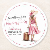 Juffrouw Naar Mevrouw Reis Roze Strik Bruidsmeisje Ronde Kartonnen Onderzetter (Voorkant)