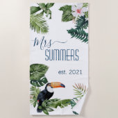 Juffrouw Pasgetrouwde Bruid Monogram Tropisch Gebl Strandlaken (Voorkant)