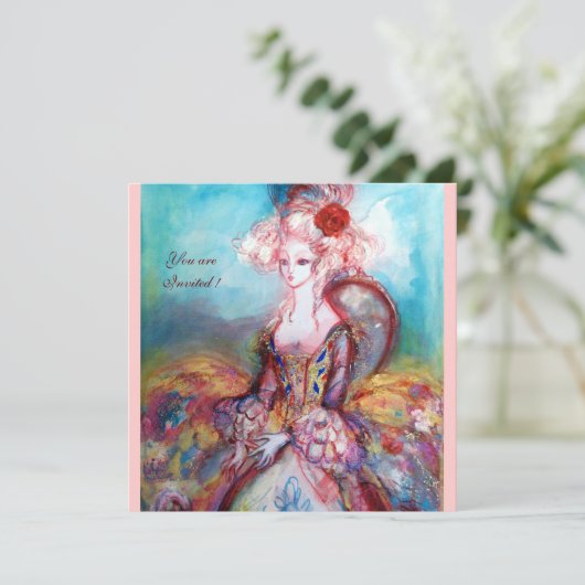 JUFFROUW POMPADOUR , Chique Goud Kostuumfeest Kaart (Staand voorkant)