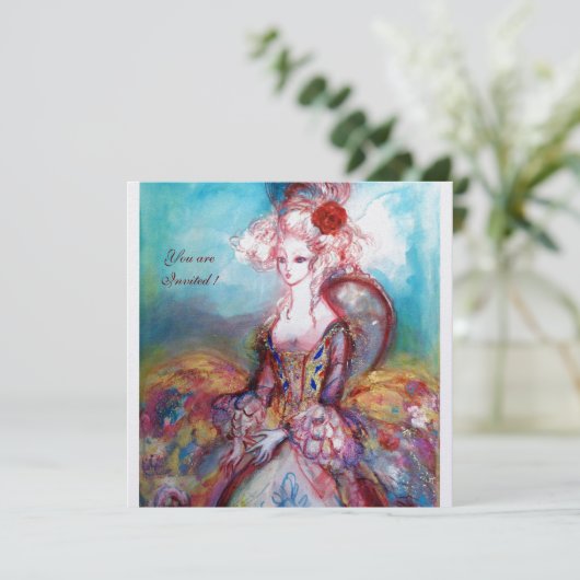 JUFFROUW POMPADOUR , Chique goud verkleedfeest Kaart (Staand voorkant)