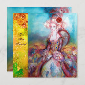 JUFFROUW POMPADOUR , Chique goud verkleedfeest Kaart (Voorkant / Achterkant)