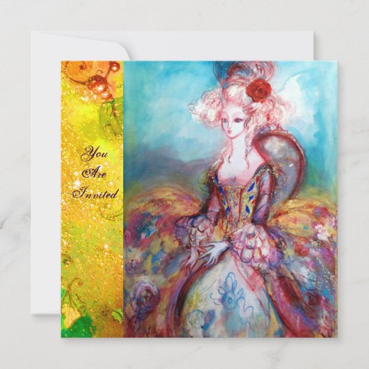 JUFFROUW POMPADOUR , Chique goud verkleedfeest Kaart (Voorkant)