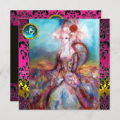 JUFFROUW POMPADOUR, ROZE ZWARTE DAMASTEN BLOEMEN M KAART (Voorkant / Achterkant)