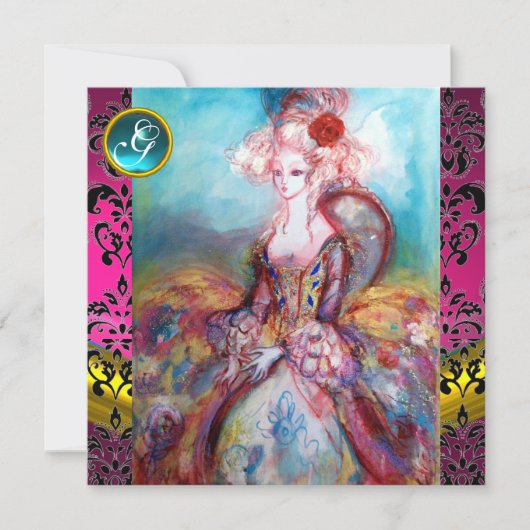 JUFFROUW POMPADOUR, ROZE ZWARTE DAMASTEN BLOEMEN M KAART (Voorkant)