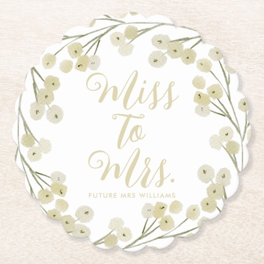 Juffrouw tot Mevrouw Modern Elegant blad Bruidsdou Kartonnen Onderzetters (Voorkant)