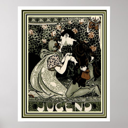 Jugend Art Nouveau Kissing Couple 16 x 20 Poster (Voorkant)