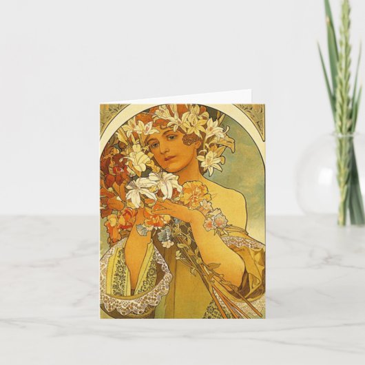 Jugendstil Alphonse Mucha Flower Note Card Kaart (Voorkant)