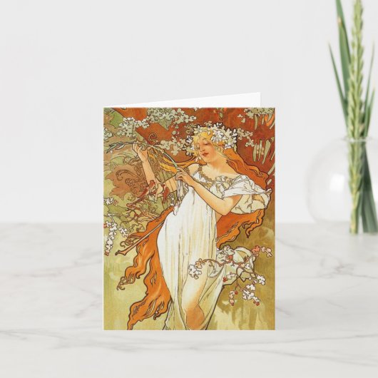 Jugendstil Alphonse Mucha Spring Note Card Kaart (Voorkant)