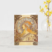 Jugendstil Alphonse Mucha Zodiac Note Card Kaart (Gele Bloem)
