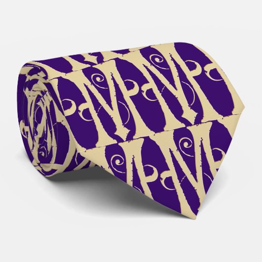 Jugendstil Art Nouveau Letter M Paars Gold Stropdas (Opgerold)