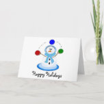 Juggler Snowman Feestdagen Kaart<br><div class="desc">Een schattige jonglersneeuwman met kleurrijke jongleerballen.</div>