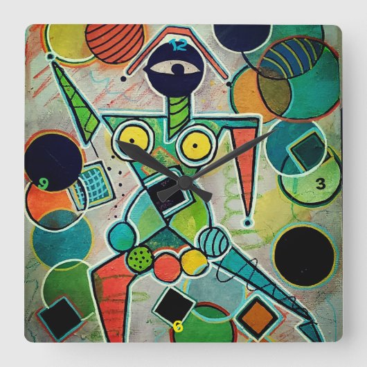"Juggler" Wall Clock Vierkante Klok (Voorkant)