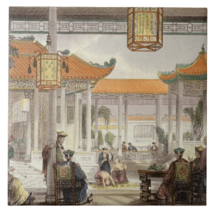 Jugglers die in het gerechtshof van een Mandarijns Tegeltje