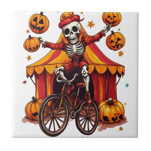 Juggling Bones � Grappige Circus Schedel Tegeltje (Voorkant)
