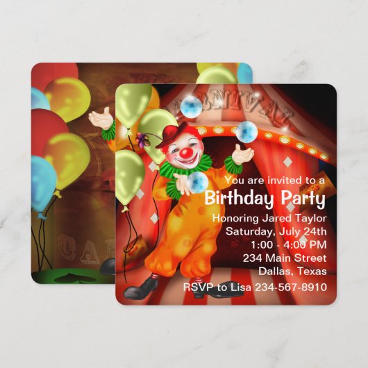 Juggling Circus Clown verjaardagsfeestje Kaart (Voorkant / Achterkant)