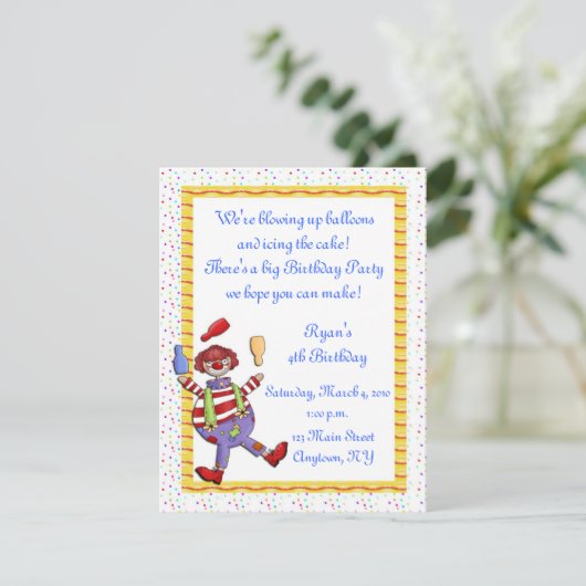 Juggling Clown Birthday Uitnodiging (Staand voorkant)