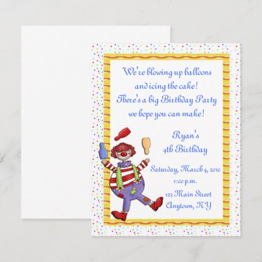 Juggling Clown Birthday Uitnodiging (Voorkant / Achterkant)