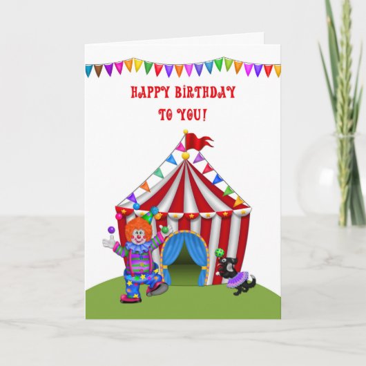 Juggling Clown, Circus Tent, Birthday Kaart (Voorkant)