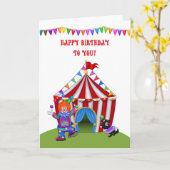 Juggling Clown, Circus Tent, Birthday Kaart (Gele Bloem)