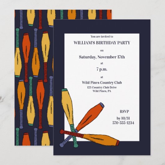 Juggling Clubs Jugglers Verjaardagsfeest Kaart (Voorkant / Achterkant)