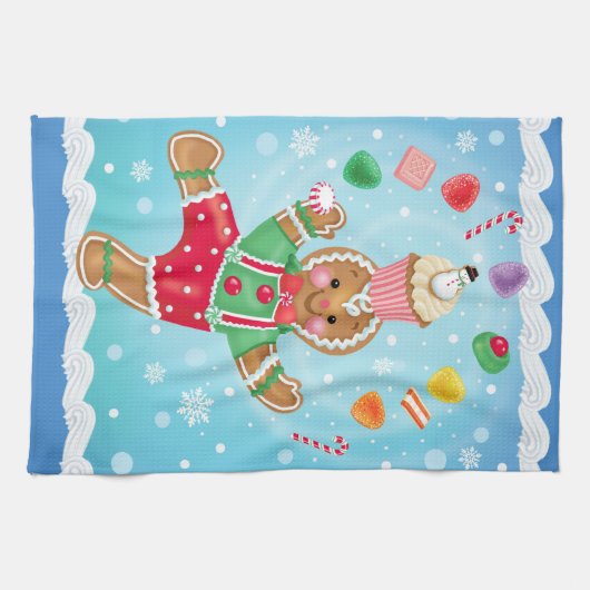 Juggling Gingerbrood Man Kitchen Towel Theedoek (Horizontaal)
