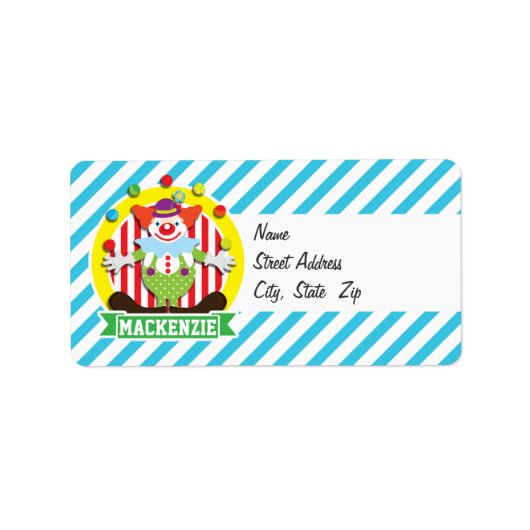 Juggling grote top circus clown; blauwe strepen etiket (Voorkant)