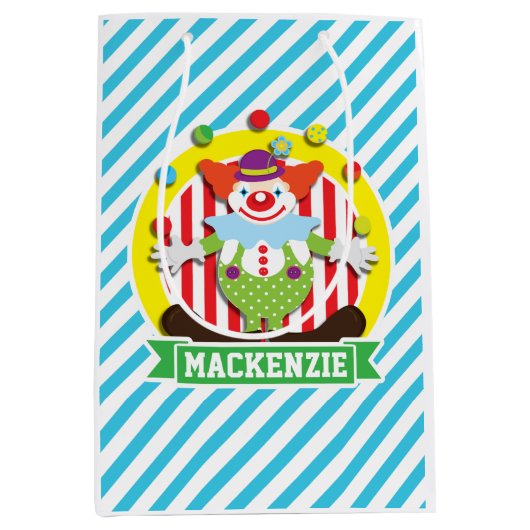 Juggling grote top circus clown; blauwe strepen medium cadeauzakje (Voorkant)