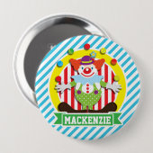 Juggling grote top circus clown; blauwe strepen ronde button 4,0 cm (Voorkant /achterkant)