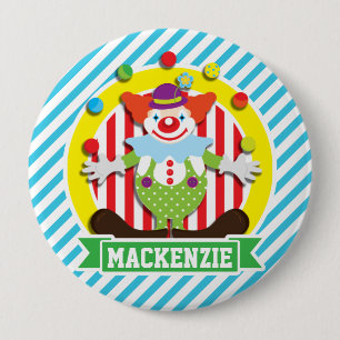 Juggling grote top circus clown; blauwe strepen ronde button 4,0 cm