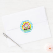 Juggling grote top circus clown; blauwe strepen ronde sticker (Envelop)