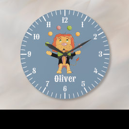 Juggling Lion Kid Blue Wall Clock Grote Klok