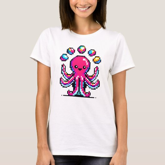 Juggling Octopus - Grappig Pixel Art Circus Design T-shirt (Voorkant)