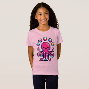 Juggling Octopus: kleurrijke 8-bit pixelkunst T-shirt