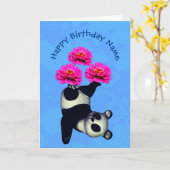 Juggling Panda Beer Persoonlijke Birthday Kaart (Gele Bloem)