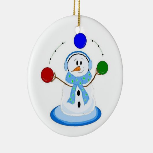 Juggling Snowman Keramisch Ornament (Rechts)