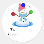 Juggling Snowman Ronde Sticker (Voorkant)